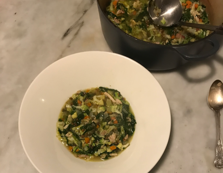 Lentil, cabbage and chicken soup